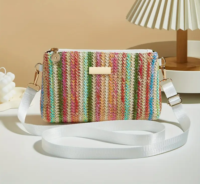 Petit sac bandoulière multicolore en paille tressée