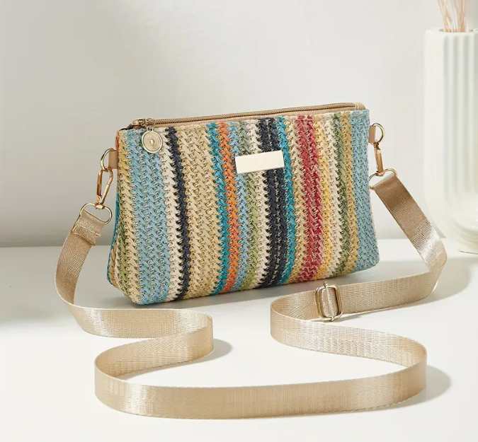 Petit sac bandoulière multicolore en paille tressée
