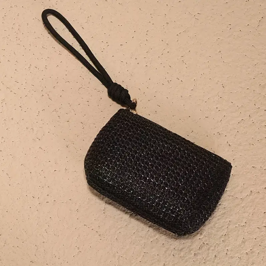 Mini pochette tressée écrue avec dragonne