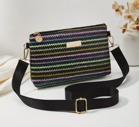 Petit sac bandoulière multicolore en paille tressée