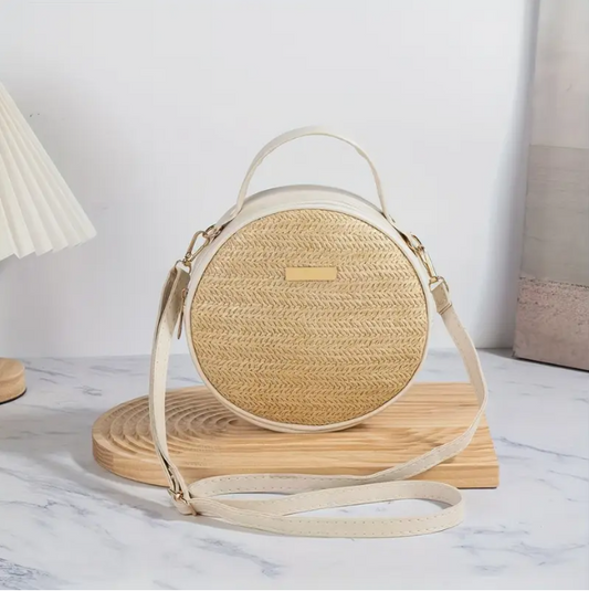 Sac à main rond en paille tressée – Élégance bohème