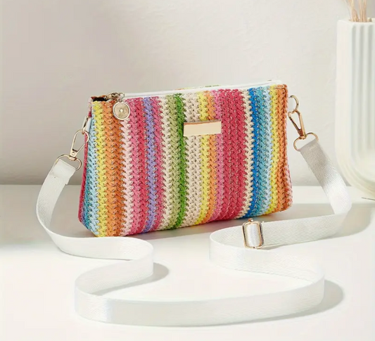 Petit sac bandoulière multicolore en paille tressée