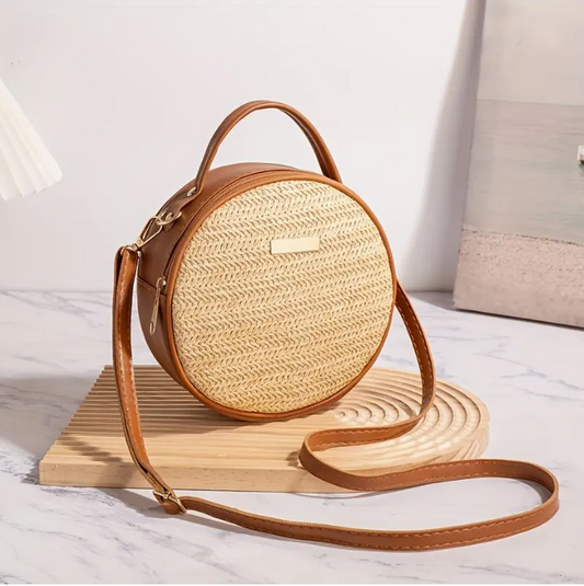 Sac à main rond en paille tressée – Élégance bohème